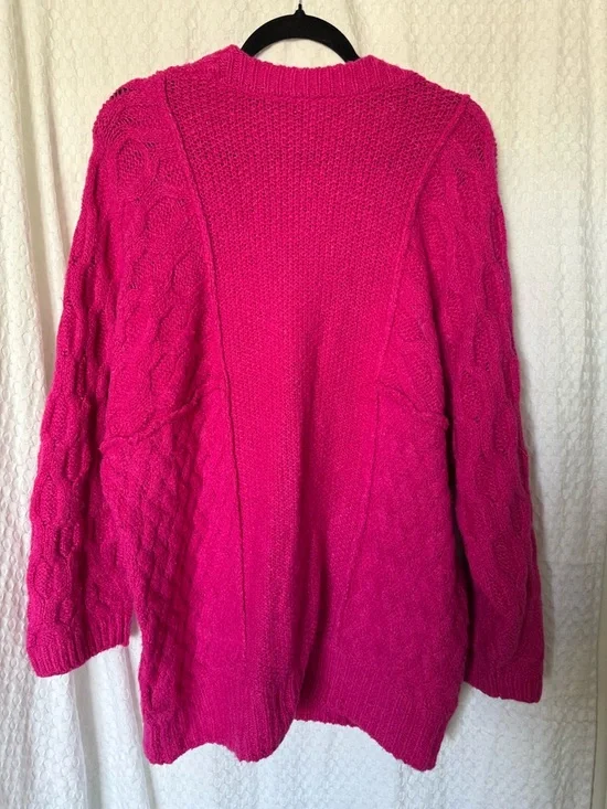 Free People Loveship Chunky Knit Sweater Hot Pink Cable Knit Oversized XS - Picture 3 of 5